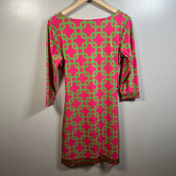 Gretchen Scott Ruched City Unchained Jersey Dress Size Small Pink Green Stretch - Picture 3 of 10